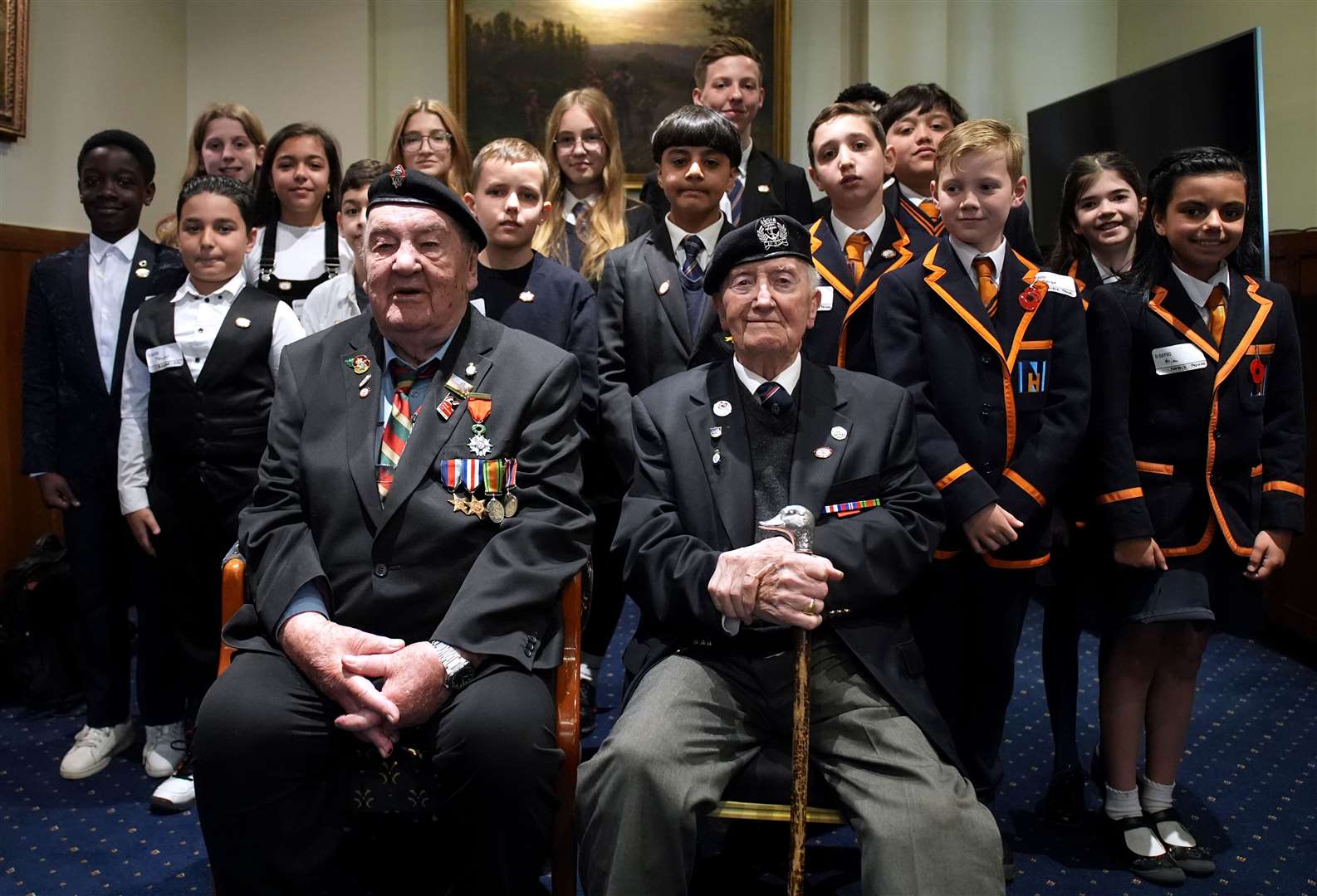 D-Day veterans meeting schoolchildren during Meet the Veterans: A History Lesson With Those Who Were There, at the Union Jack Club in London (Gareth Fuller/PA)